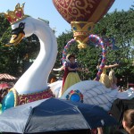 The Disney princesses on a swan float