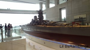 The Yamato battleship scaled model as seen from front to back.